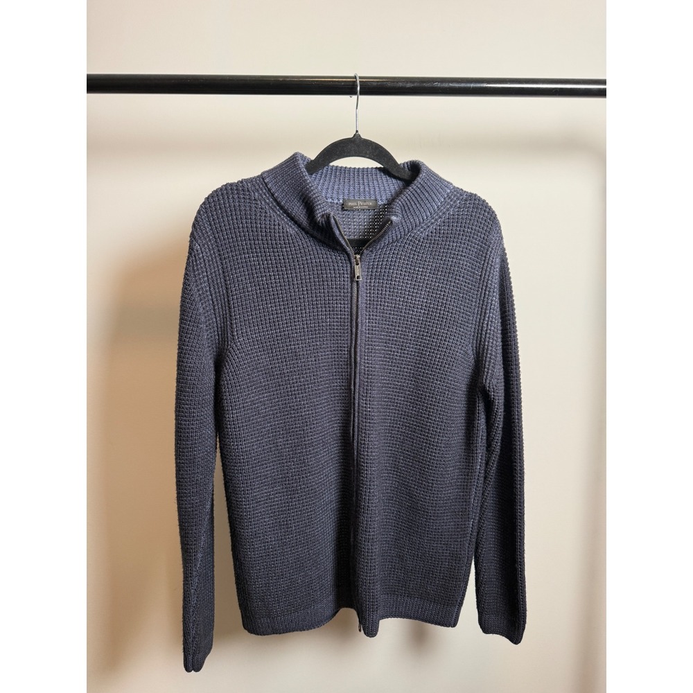 Phil Petter Men Full Zip Merino Wool Waffle Knit Sweater Cardigan Austria Grey